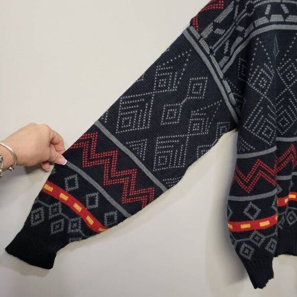VTG 90s The Mens Store At Sears Sweater XL Black Aztec Western Geometric Grandpa - Picture 3 of 6